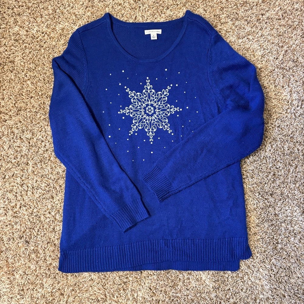 Croft & Barrow Blue Snowflake Pullover Sweater Crew Neck Long Sleeve L